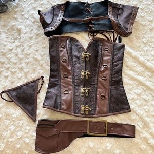 Leather Corset Set (Faux Leather), Med